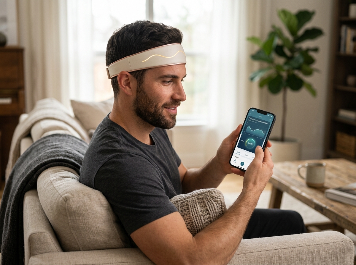 Man Relaxing with NoBrainer Headband