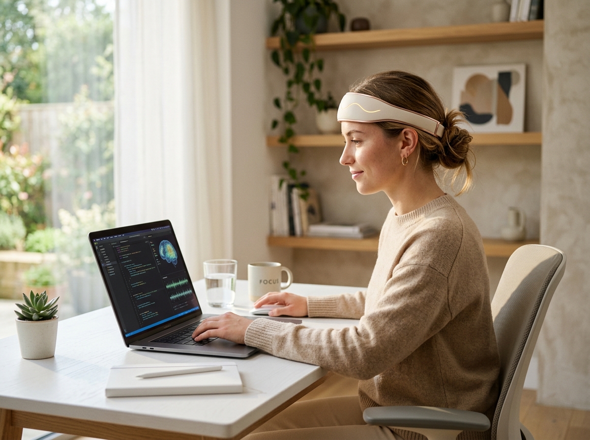 Woman Studying with NoBrainer Headband